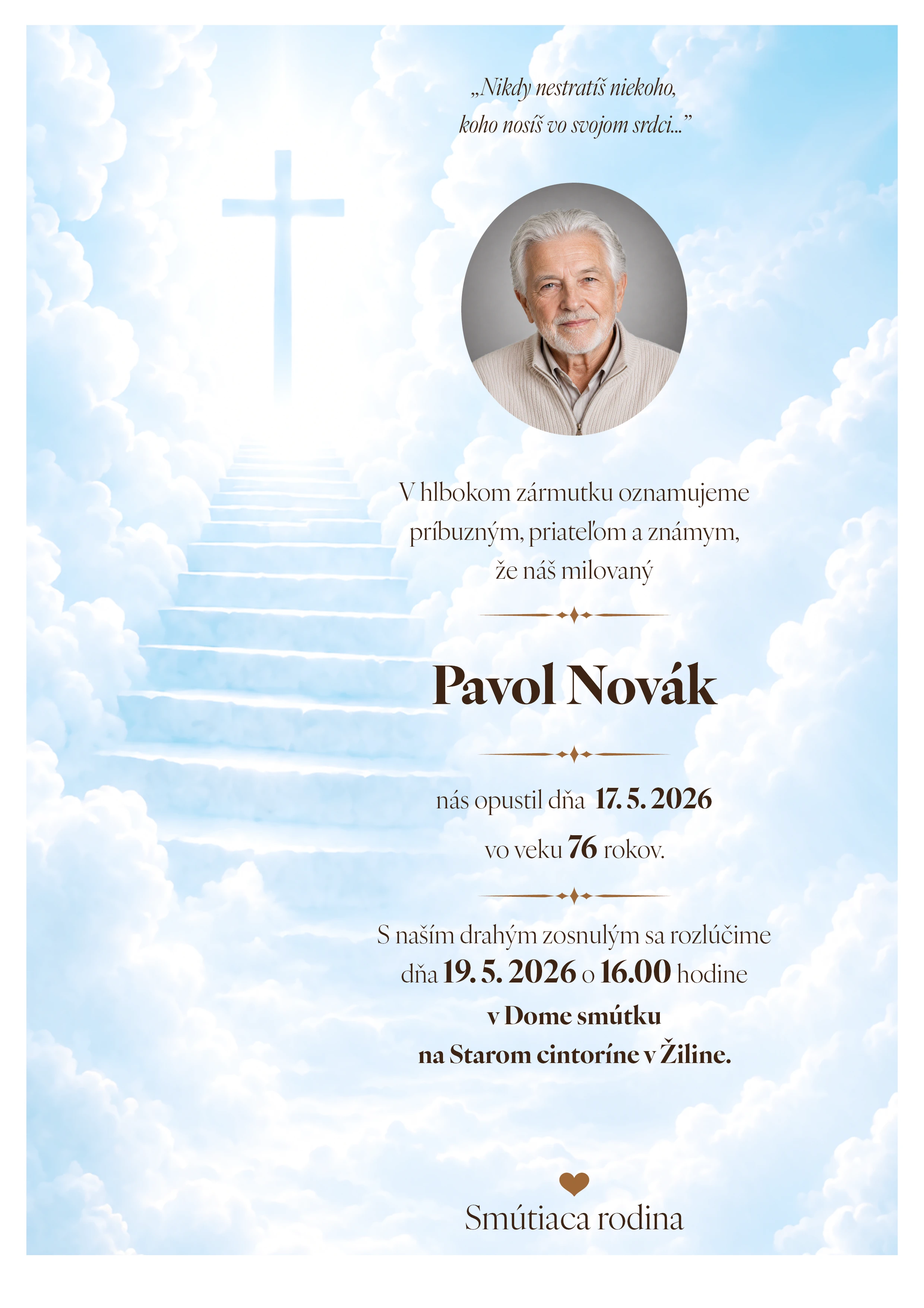 Smútočné oznámenie 1 - pohrebné služby LAuK