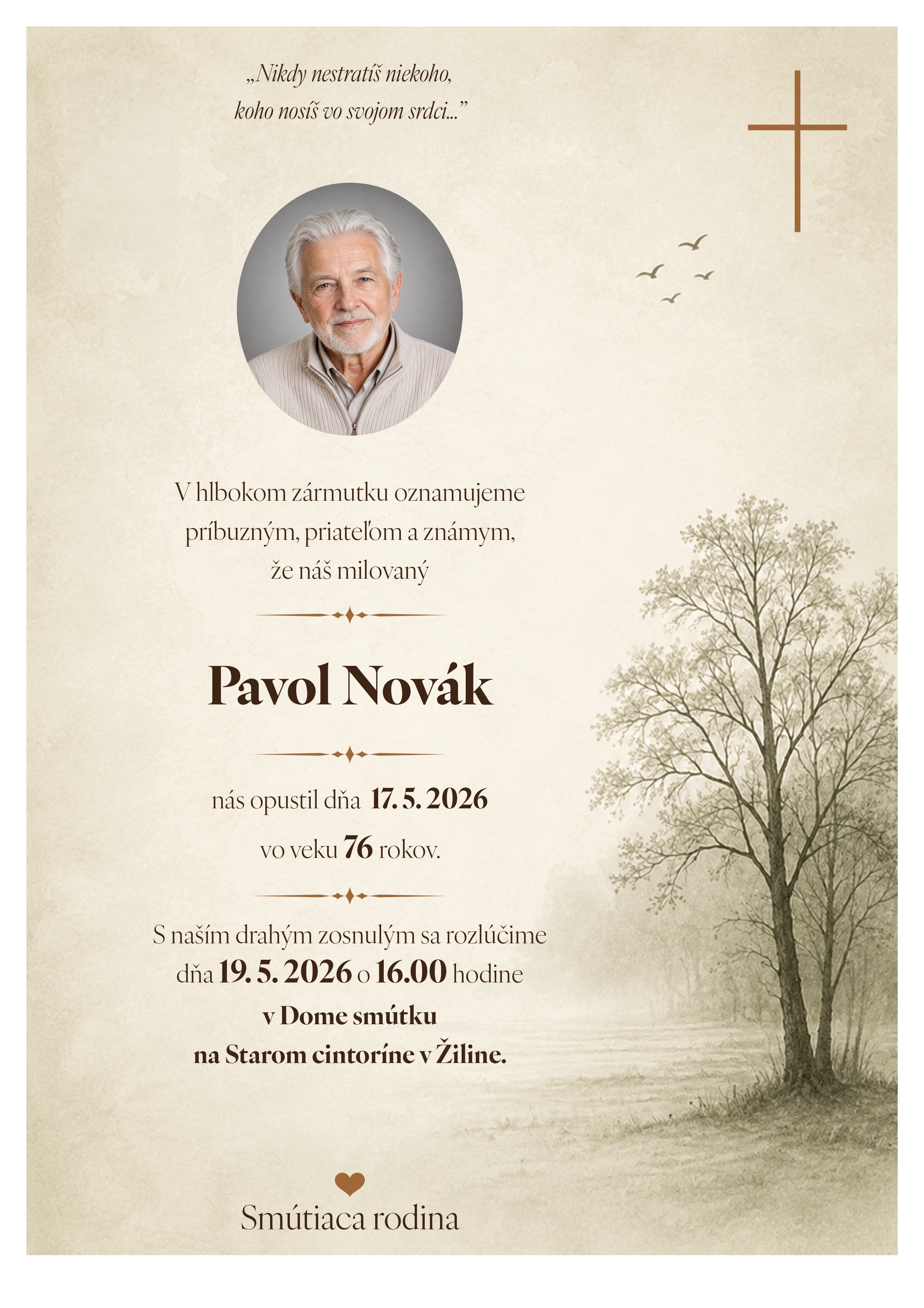 Smútočné oznámenie 14 - pohrebné služby LAuK