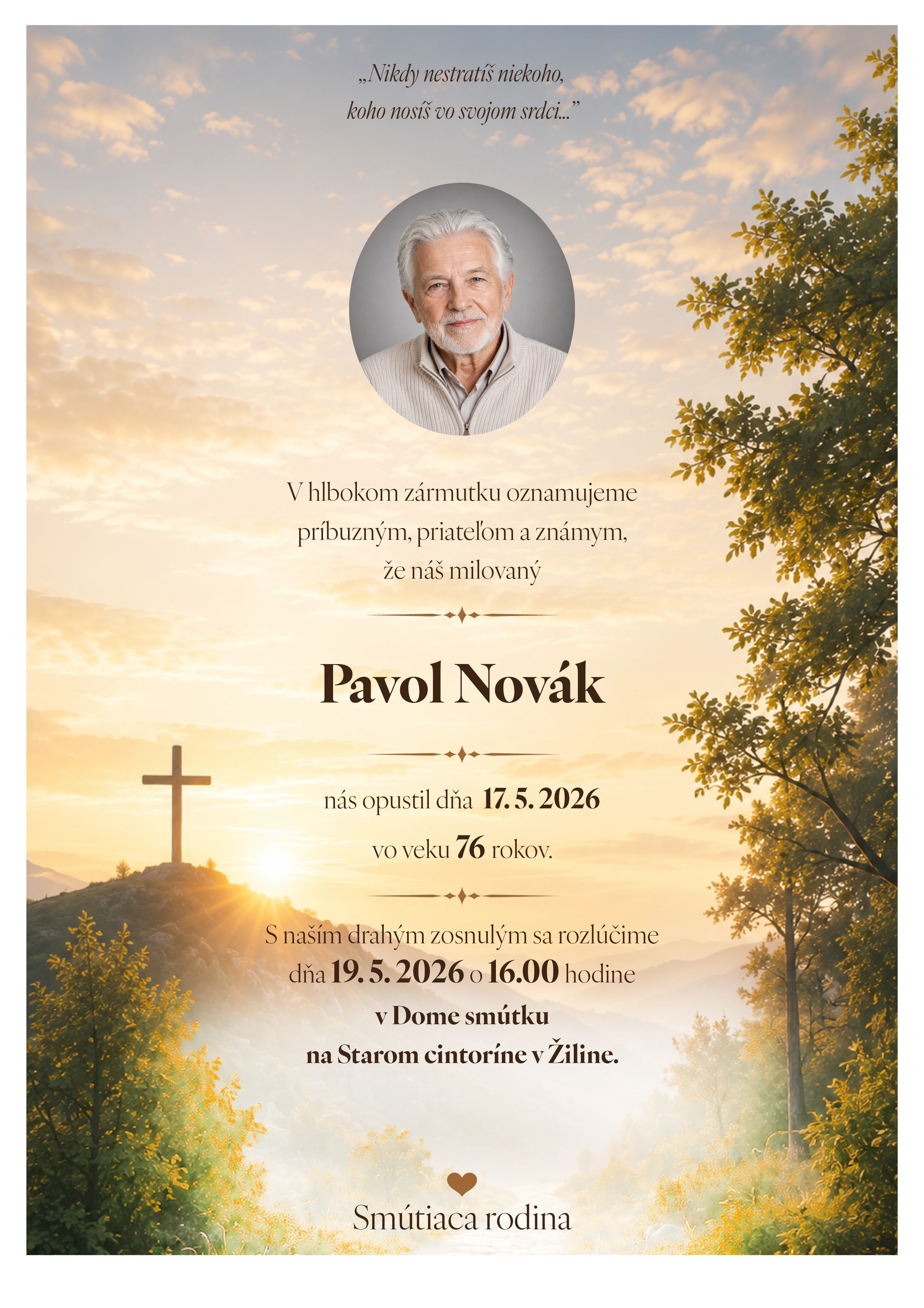 Smútočné oznámenie 21 - pohrebné služby LAuK