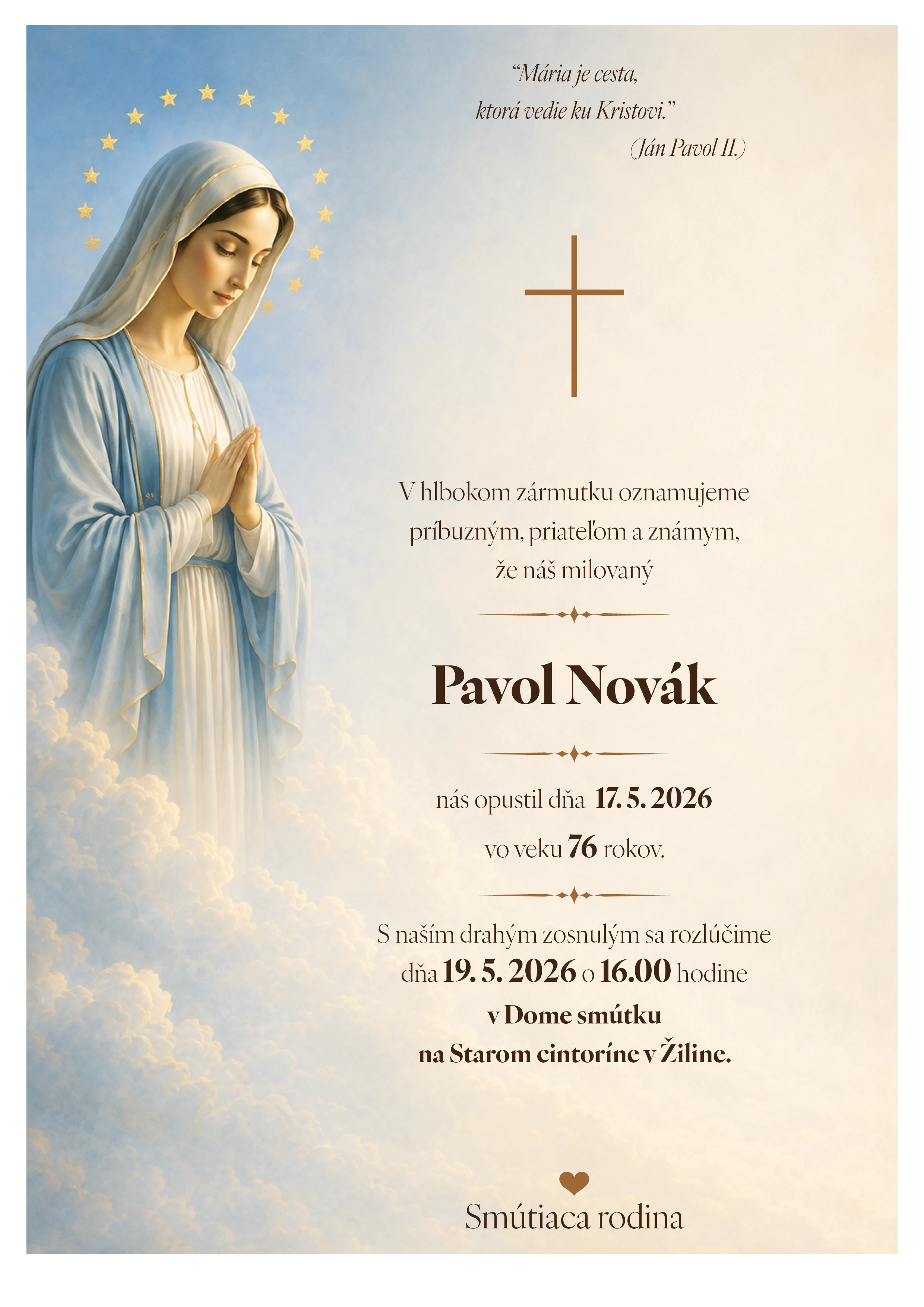 Smútočné oznámenie 24 - pohrebné služby LAuK