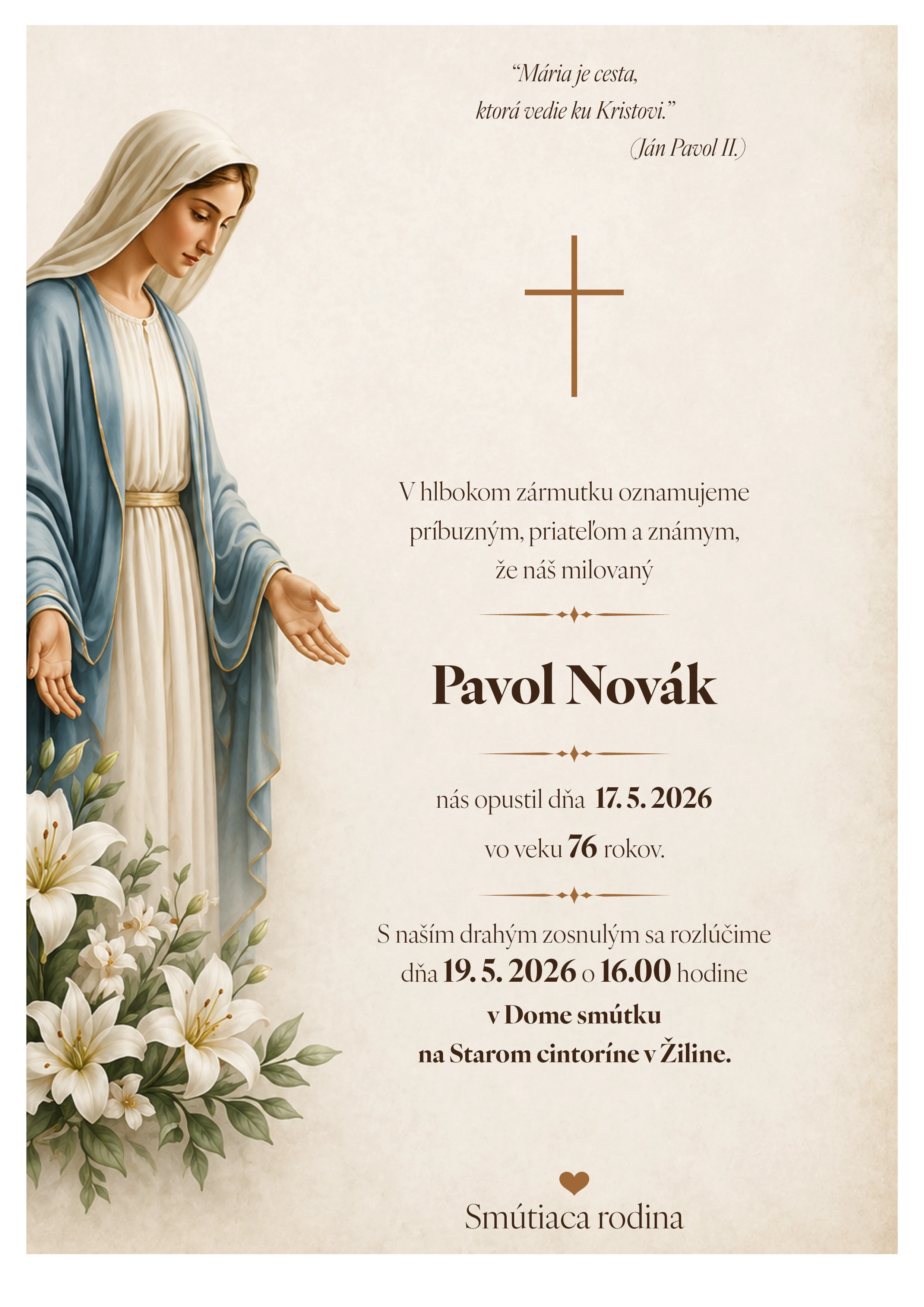 Smútočné oznámenie 25 - pohrebné služby LAuK