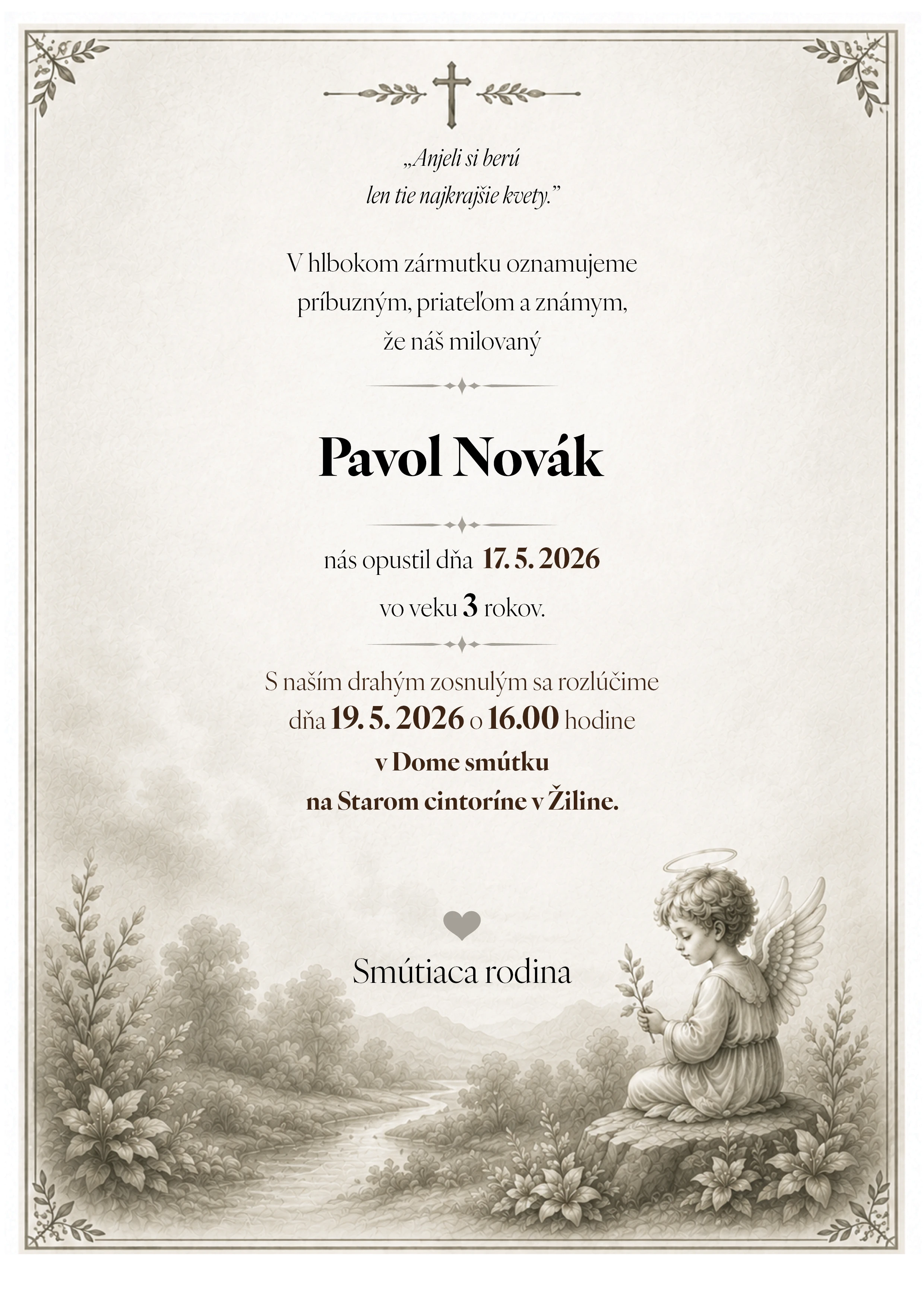 Smútočné oznámenie 29 - pohrebné služby LAuK