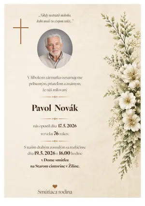 Smútočné oznámenie 4 - pohrebné služby LAuK