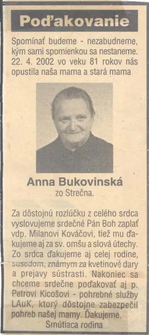 Poďakovanie 335 - pohrebné služby LAuK