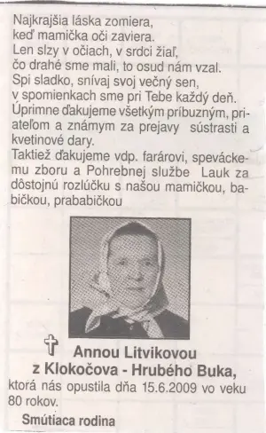 Poďakovanie 333 - pohrebné služby LAuK