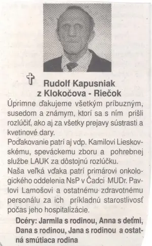 Poďakovanie 332 - pohrebné služby LAuK