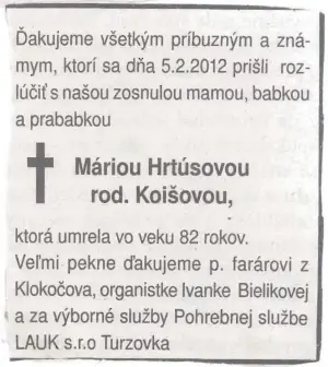 Poďakovanie 321 - pohrebné služby LAuK