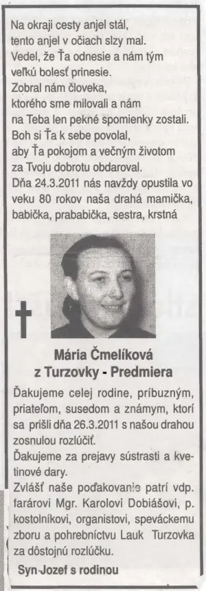 Poďakovanie 319 - pohrebné služby LAuK