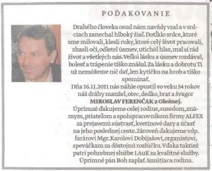 Poďakovanie 318 - pohrebné služby LAuK