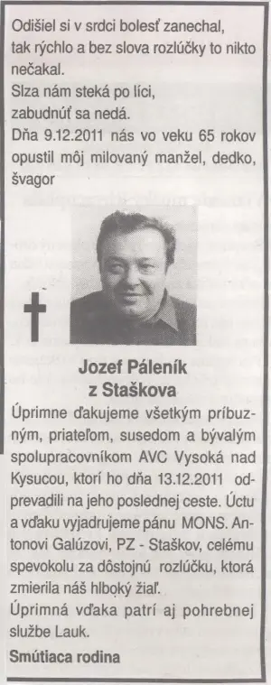 Poďakovanie 316 - pohrebné služby LAuK