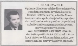 Poďakovanie 315 - pohrebné služby LAuK