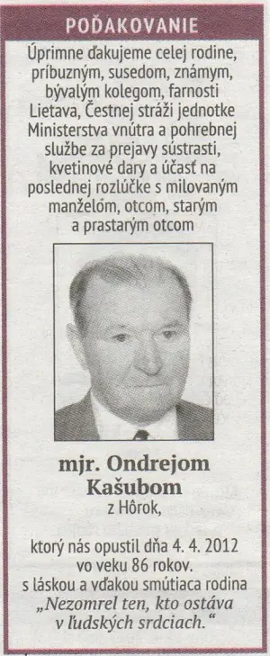 Poďakovanie 311 - pohrebné služby LAuK