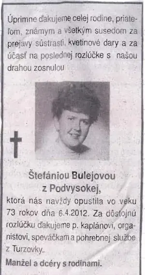 Poďakovanie 310 - pohrebné služby LAuK