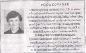 Poďakovanie 309 - pohrebné služby LAuK