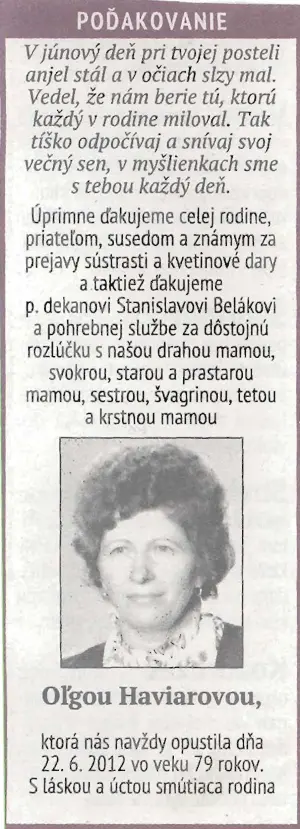 Poďakovanie 308 - pohrebné služby LAuK