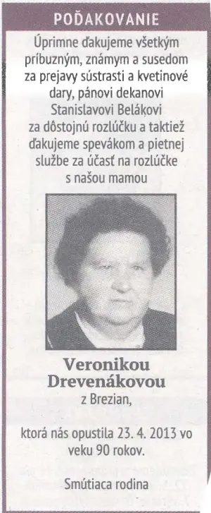 Poďakovanie 304 - pohrebné služby LAuK