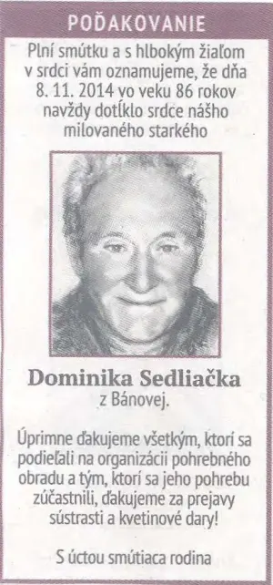 Poďakovanie 296 - pohrebné služby LAuK