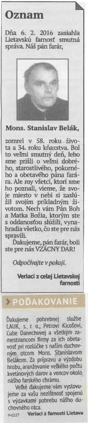 Poďakovanie 288 - pohrebné služby LAuK