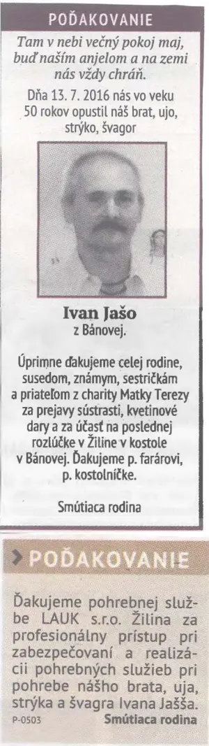 Poďakovanie 280 - pohrebné služby LAuK
