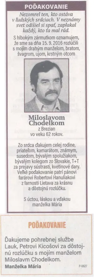 Poďakovanie 278 - pohrebné služby LAuK