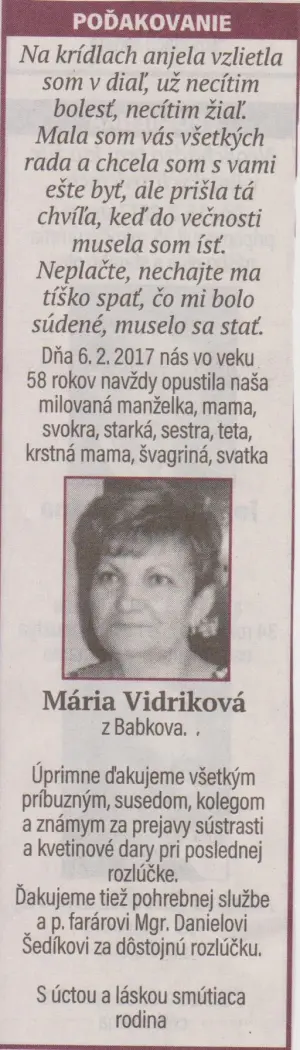 Poďakovanie 271 - pohrebné služby LAuK