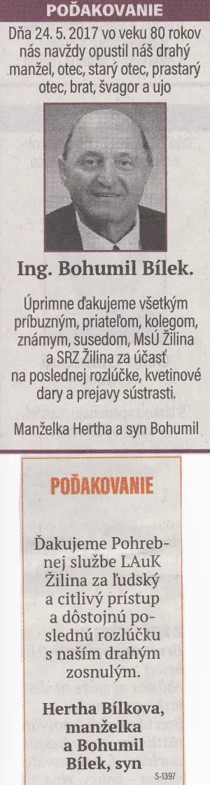 Poďakovanie 263 - pohrebné služby LAuK