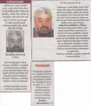 Poďakovanie 261 - pohrebné služby LAuK