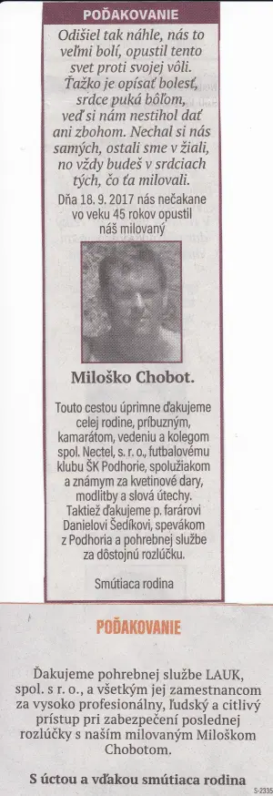 Poďakovanie 259 - pohrebné služby LAuK