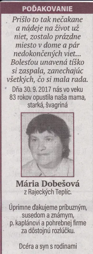 Poďakovanie 258 - pohrebné služby LAuK