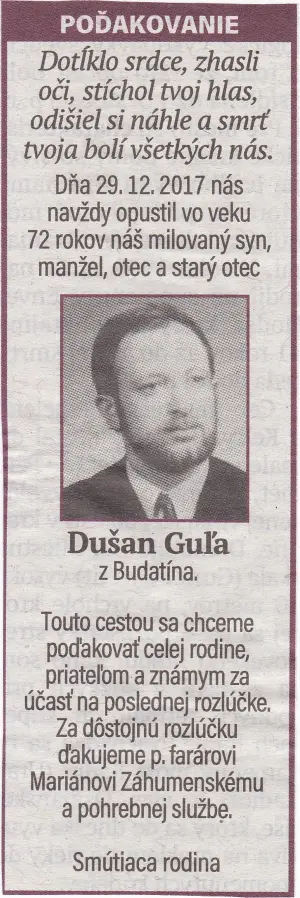Poďakovanie 248 - pohrebné služby LAuK