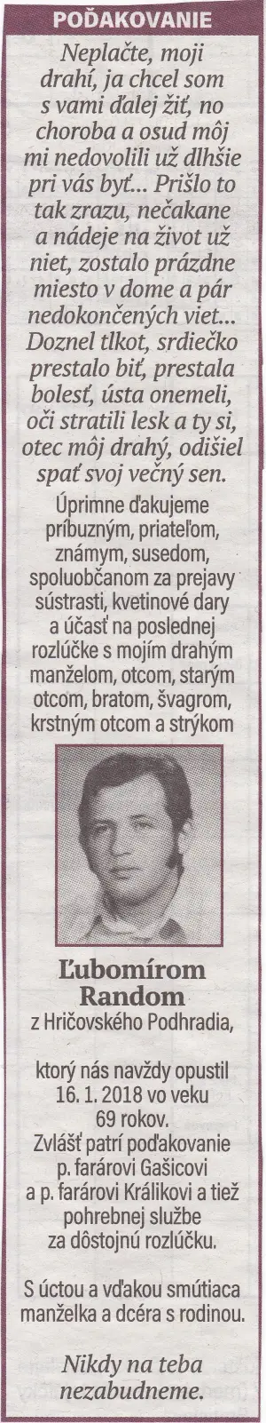 Poďakovanie 247 - pohrebné služby LAuK