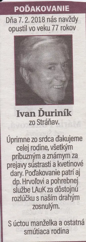 Poďakovanie 243 - pohrebné služby LAuK