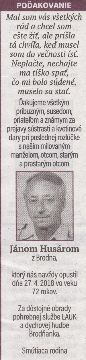 Poďakovanie 239 - pohrebné služby LAuK
