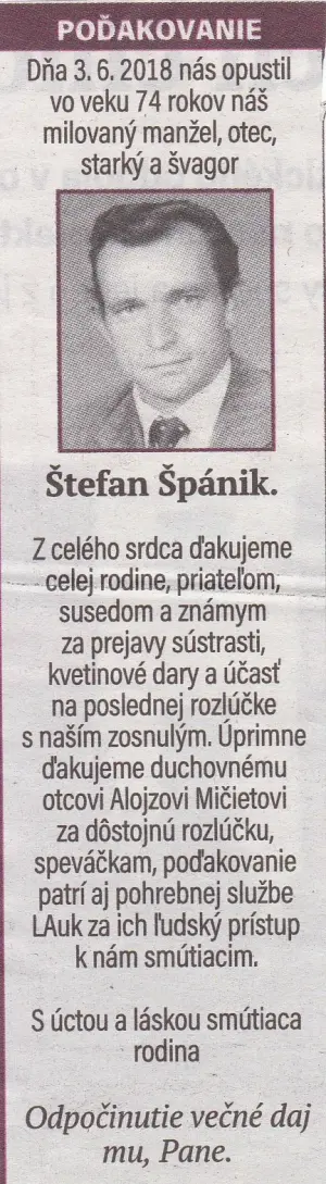 Poďakovanie 236 - pohrebné služby LAuK