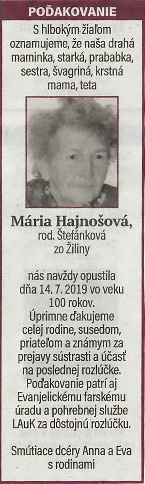 Poďakovanie 211 - pohrebné služby LAuK