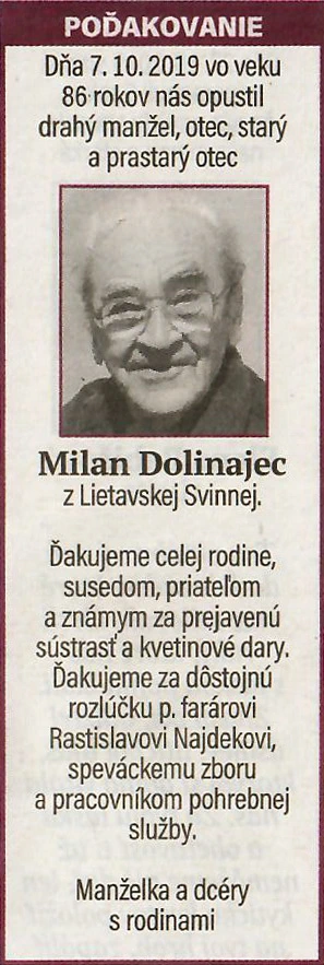 Poďakovanie 205 - pohrebné služby LAuK