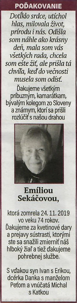 Poďakovanie 202 - pohrebné služby LAuK