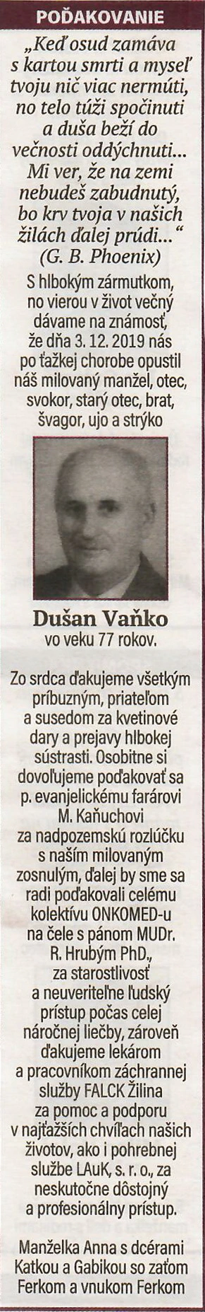 Poďakovanie 201 - pohrebné služby LAuK