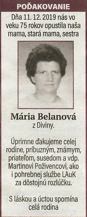 Poďakovanie 200 - pohrebné služby LAuK