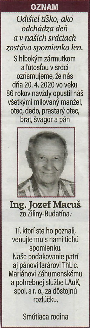 Poďakovanie 184 - pohrebné služby LAuK
