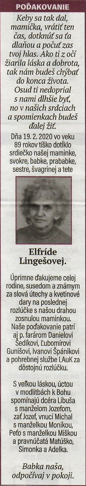 Poďakovanie 181 - pohrebné služby LAuK