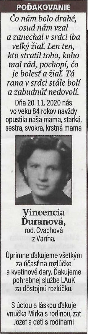 Poďakovanie 171 - pohrebné služby LAuK
