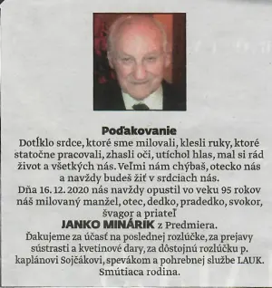 Poďakovanie 169 - pohrebné služby LAuK