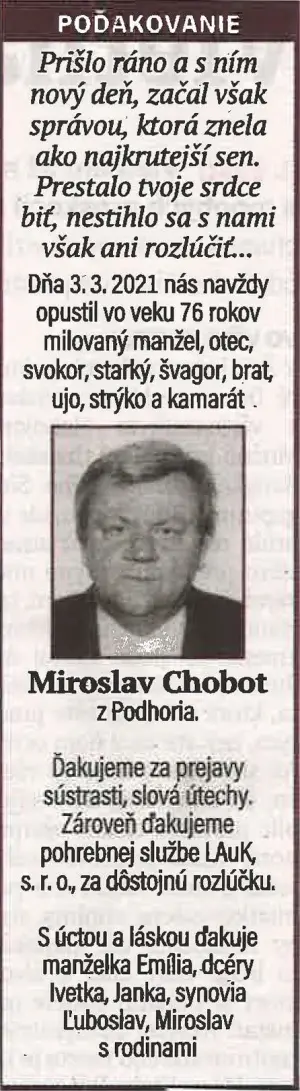 Poďakovanie 157 - pohrebné služby LAuK