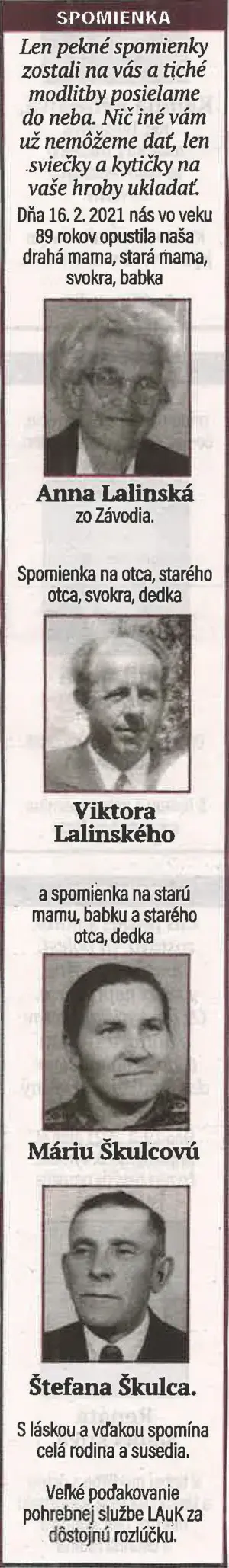 Poďakovanie 156 - pohrebné služby LAuK