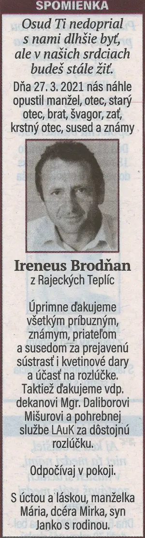 Poďakovanie 152 - pohrebné služby LAuK