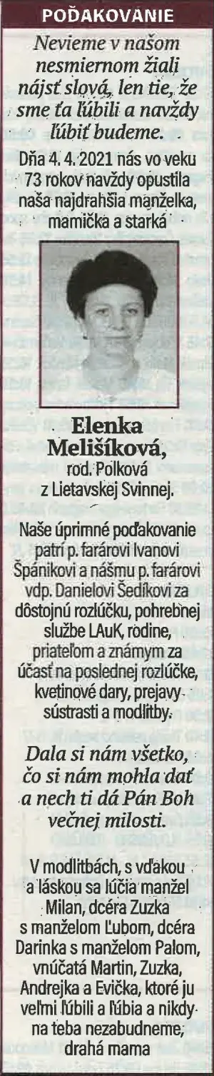Poďakovanie 148 - pohrebné služby LAuK