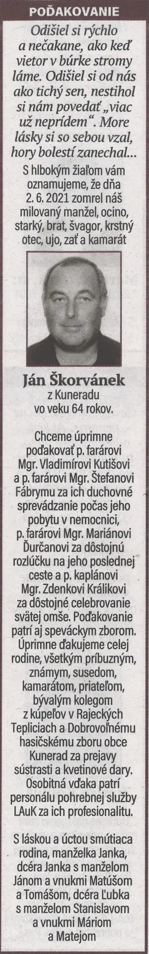 Poďakovanie 141 - pohrebné služby LAuK
