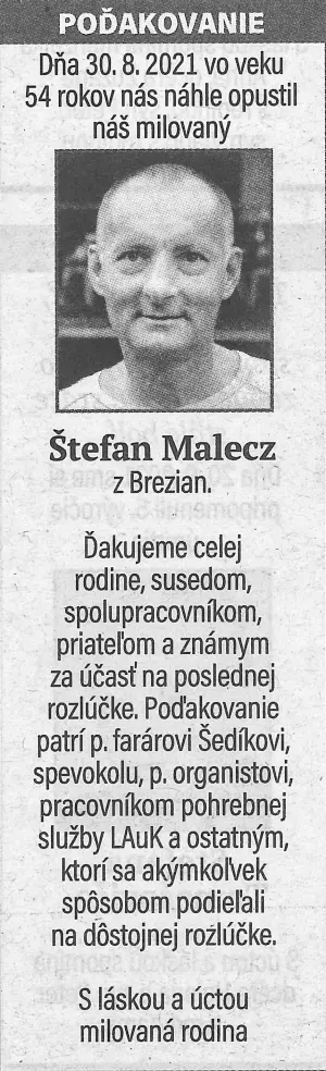 Poďakovanie 137 - pohrebné služby LAuK