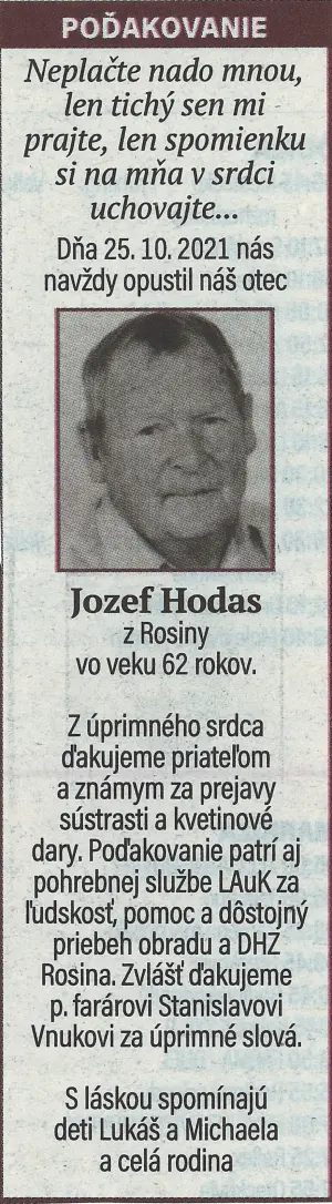 Poďakovanie 133 - pohrebné služby LAuK